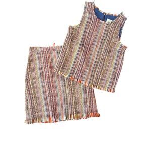 ANTHROPOLOGIE MAEVE Maron Sleeveless Tweed Shell Top & Zaira Fringe A-Line Skirt